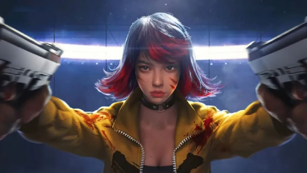 Todo sobre Free Fire Mobilizer: ¡Actualización en 2023! 1 Imagen del juego que muestra a uno de los personajes principales llamado Kelly sosteniendo dos armas y vistiendo ropa amarilla.